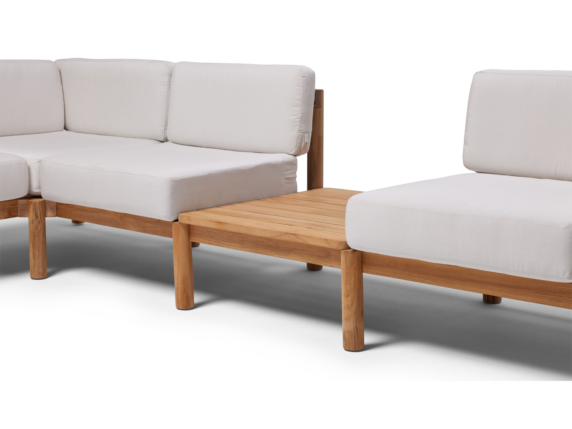 Side angle view of wooden outdoor side table